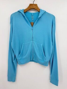 SKIMS Light French Terry Modal Shrunken Zip-Up Hoodie in Cyan Blue Size S